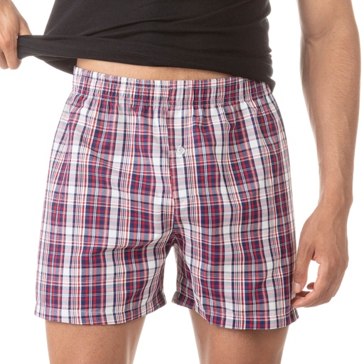 [05-010-25-02-K066-L] Caleçon chaine &amp; trame homme à carreaux en coton pur (L)
