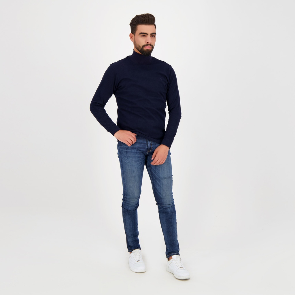 Pull col roulé homme manches longues en piqué avec broderie