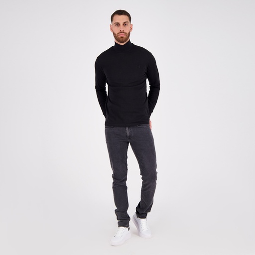 Pull col roulé homme manches longues en piqué avec broderie