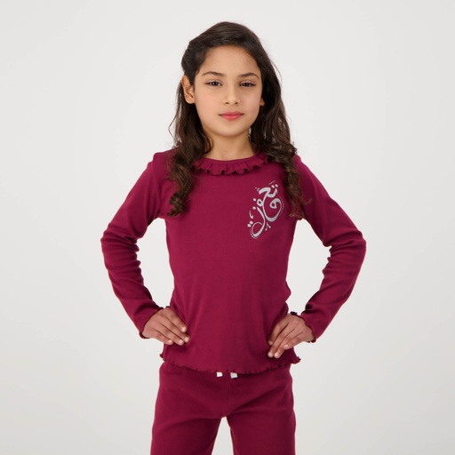 [05-010-02-422-K486-10A] T-shirt côtelé fille manches longues avec volant تحفونة (10A)