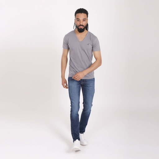 [05-010-02-429-K025-L] T-shirt homme manches courtes col V flamant rose (Gris Chiné, L)