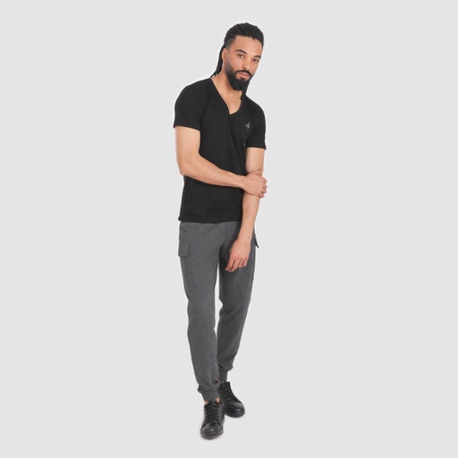 [05-010-02-429-K040-L] T-shirt homme manches courtes col V flamant rose (Noir, L)