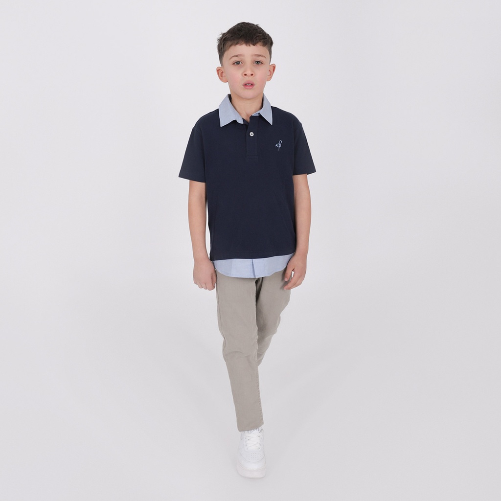 Polo garçon manches courtes avec détail chaine et trame et broderie