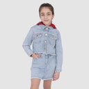 Veste crop fille en jeans avec capuche amovible