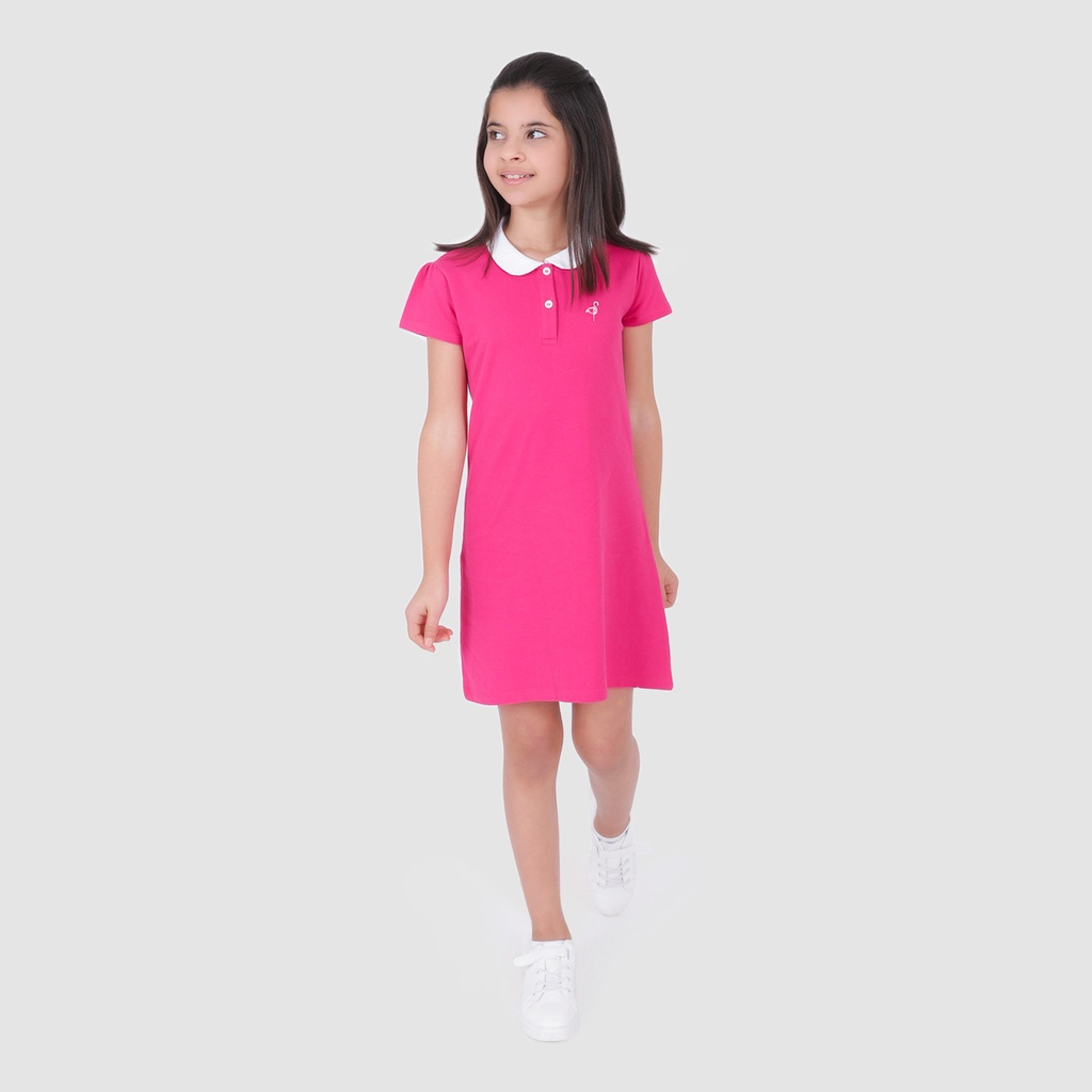 Robe polo fille manches courtes col claudine contrasté