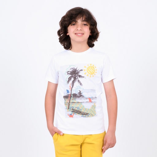 [05-010-02-467-K000-10A] T-shirt garçon manches courte impression digital PALMIER (10A)