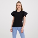 T-shirt femme manches courtes avec volant et broderie