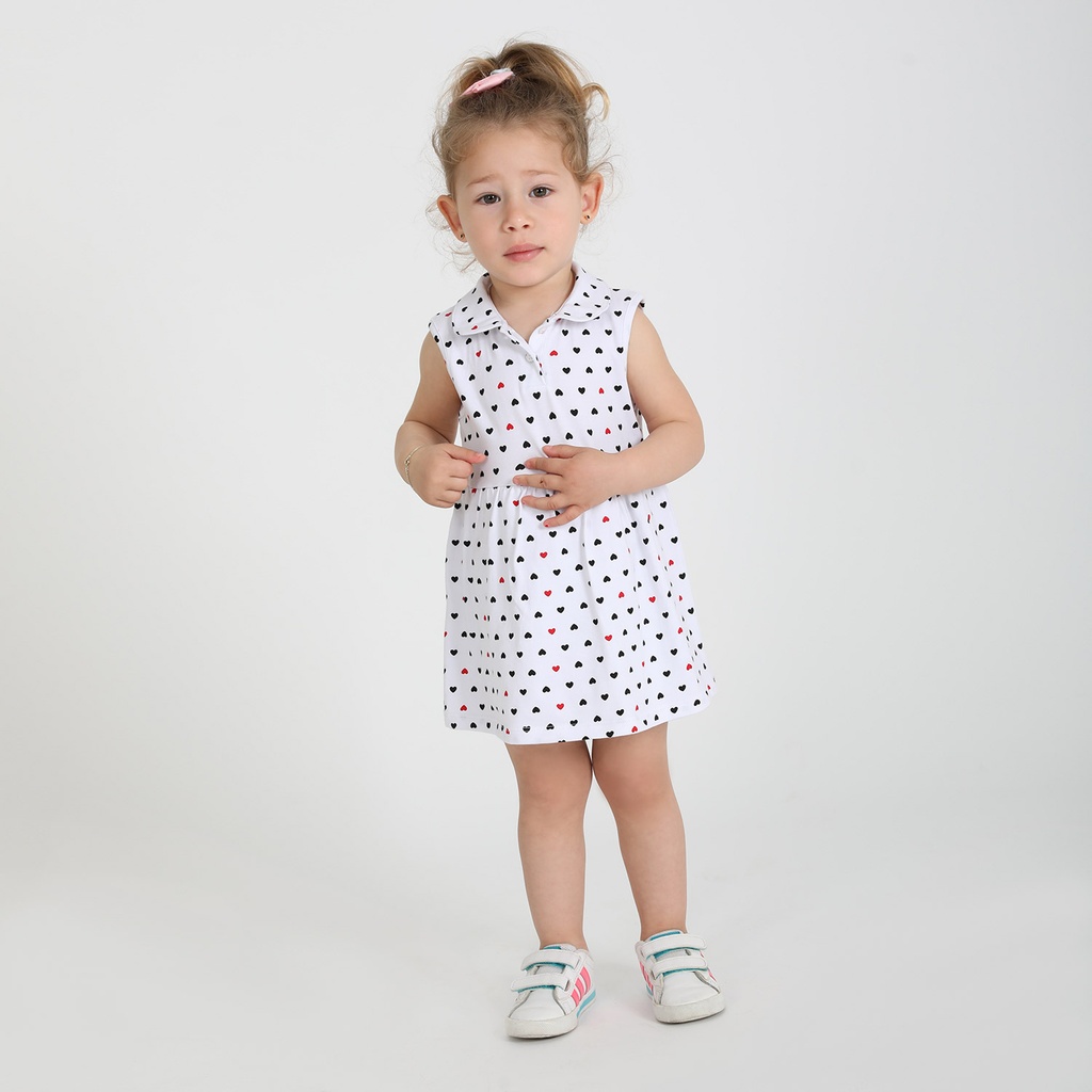 Robe polo bébé imprimé cœur avec col claudine