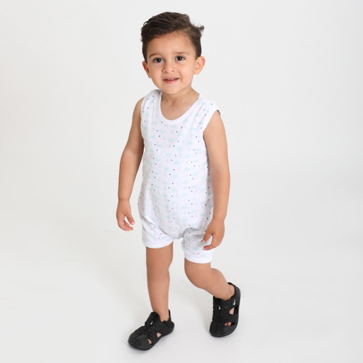 [05-010-98-006-K636-12M] Barboteuse bébé sans manche imprimé BALEINE (Imprimé Baleine Vert, 12M)