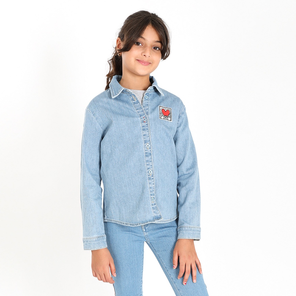 Chemise en jeans fille avec patch