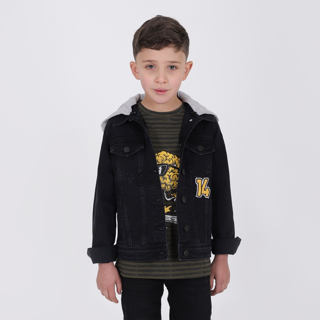 Veste en jeans garçon avec capuche amovible et patch 14