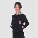 Veste en jeans fille avec capuche amovible et patch