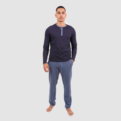 Pyjama homme manches longues avec patte boutonnée