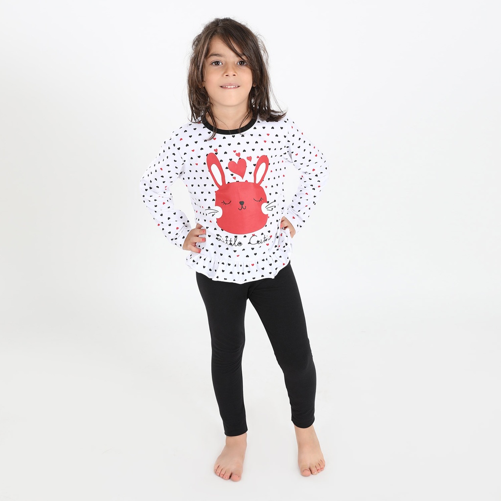 Pyjama fille manches longues avec volant LITTLE CUTIE