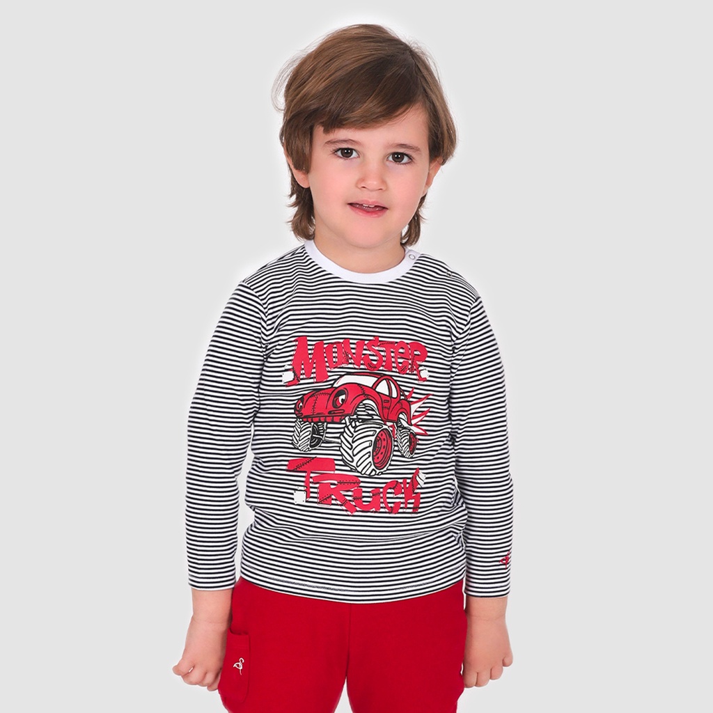 T-shirt bébé manches longues rayé MONSTER TRUCK