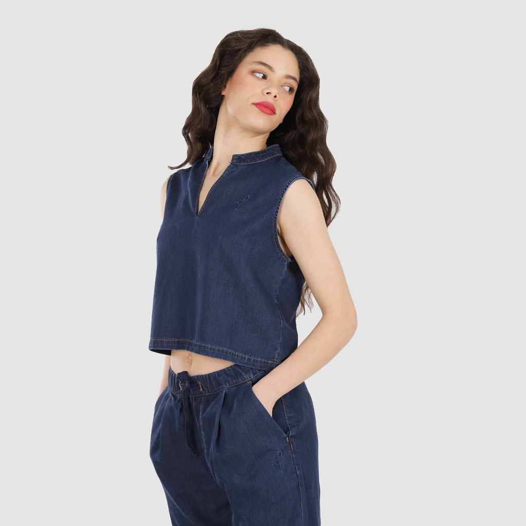 Chemise col mao femme en jeans - TAMIMA