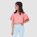 T-shirt crop fille manches courtes avec volant