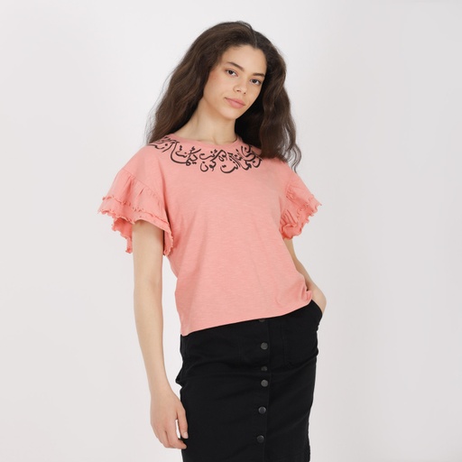 T-shirt femme manches courtes avec volant  كون كيما إنتي