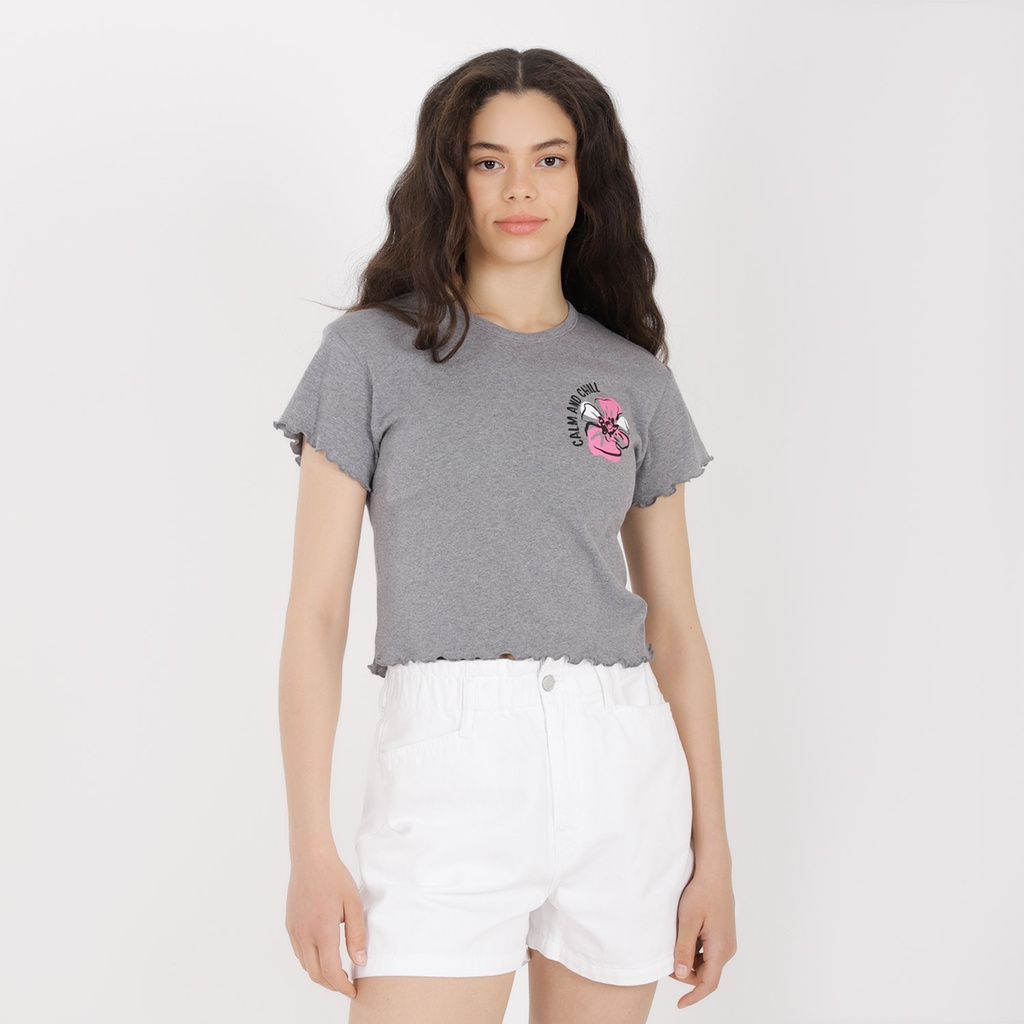 T-shirt crop côtelé femme manches courtes CALM AND CHILL