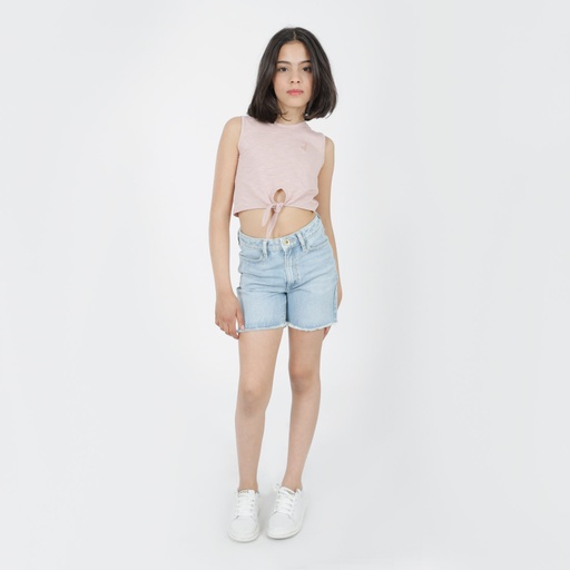 [05-010-12-130-K045-10A] Débardeur crop fille avec nœud (Rose Clair, 10A)