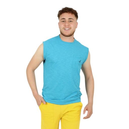 [05-010-12-102-K012-L] Débardeur flammé homme avec poche plaquée (Bleu ciel, L)