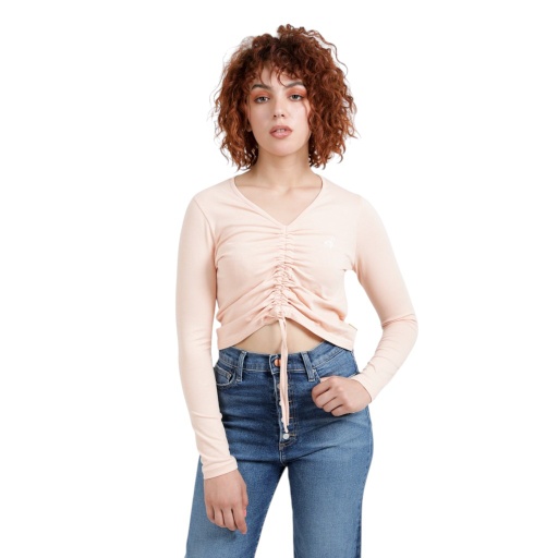 [05-010-02-263-K019-L] T-shirt femme manches longues avec cordon de serrage (Chair, L)