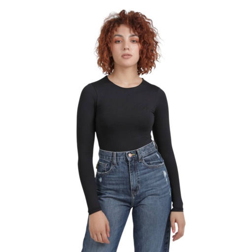 [05-010-03-059-K040-L] Body femme manches longues avec broderie (Noir, L)