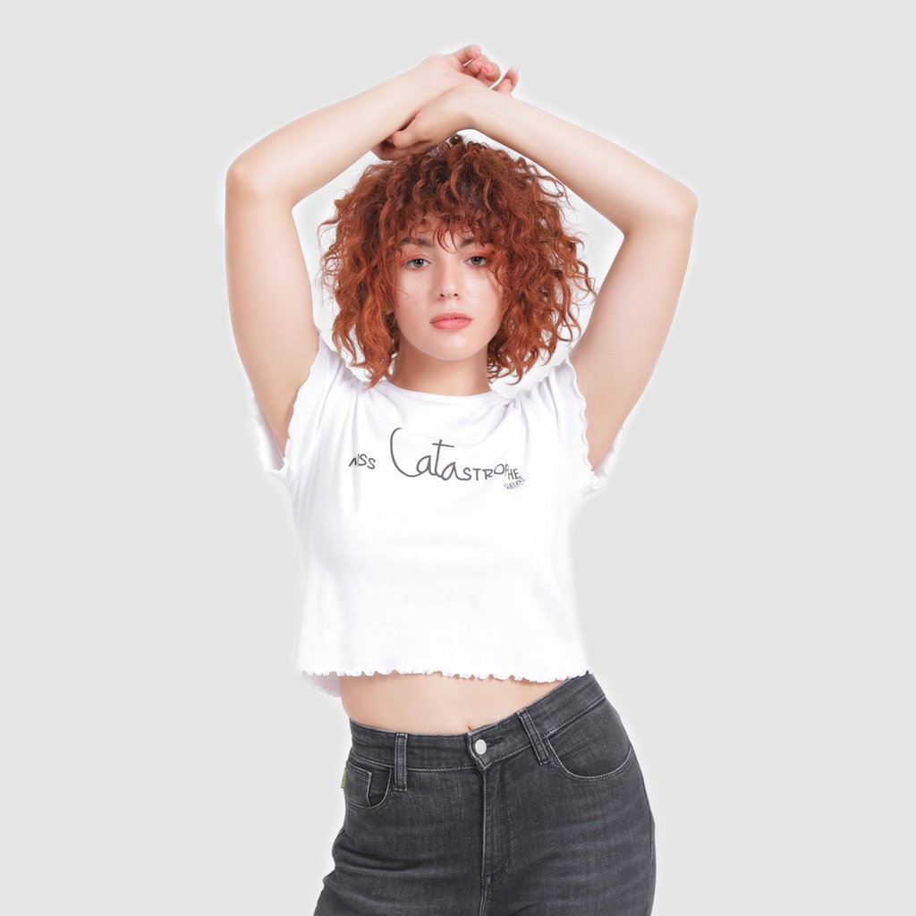 T-shirt crop côtelé femme manches courtes MISS CATASTROPHE