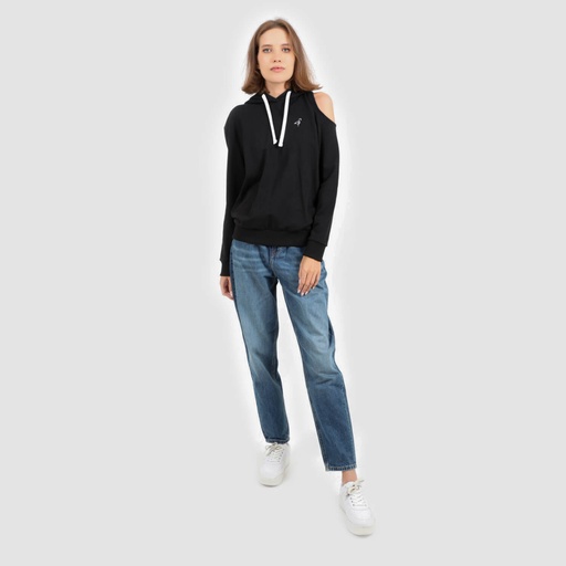 [05-010-43-062-K040-L] Hoodie femme avec épaule dénudée (Noir, L)