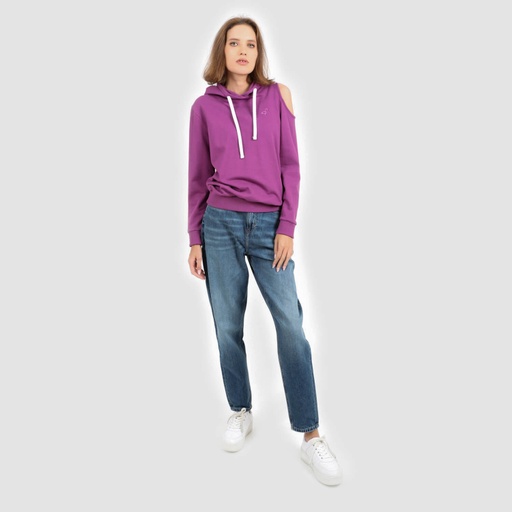 [05-010-43-062-K060-L] Hoodie femme avec épaule dénudée (Violet, L)