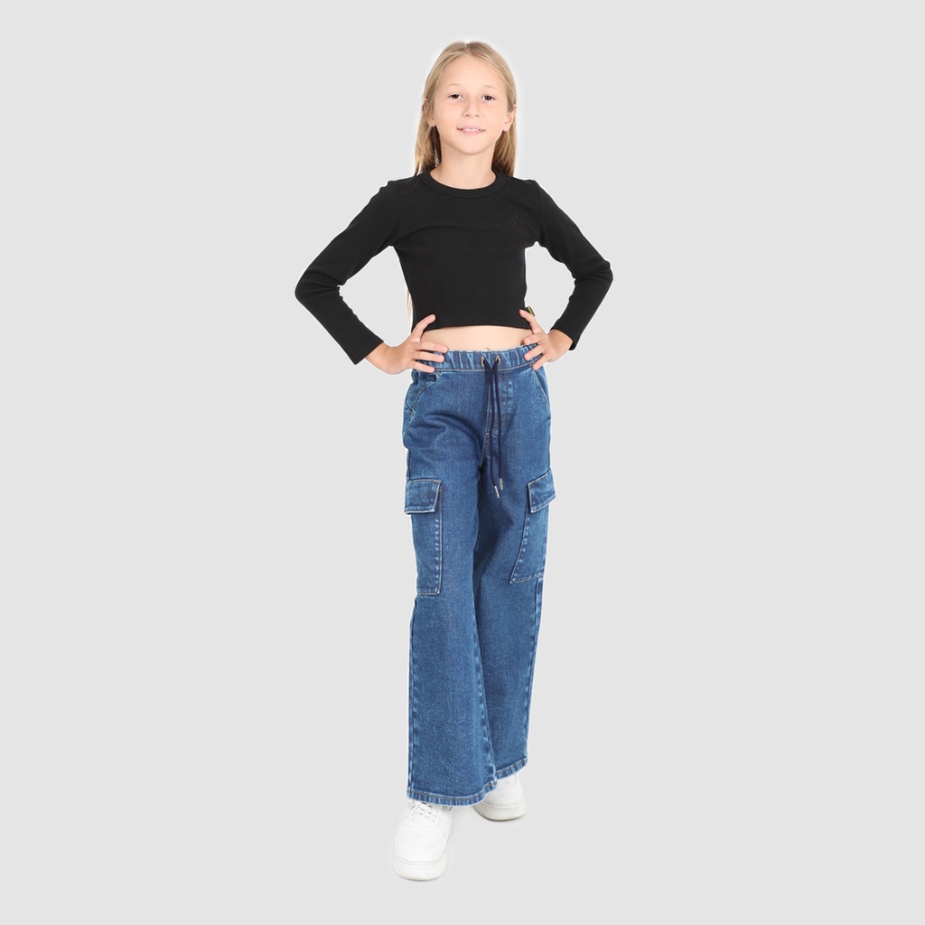 T-shirt crop côtelé fille manches longues