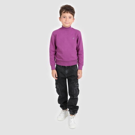[05-010-36-130-K060-10/12A] Sweat garçon col cheminé avec broderie (Violet, 10/12A)