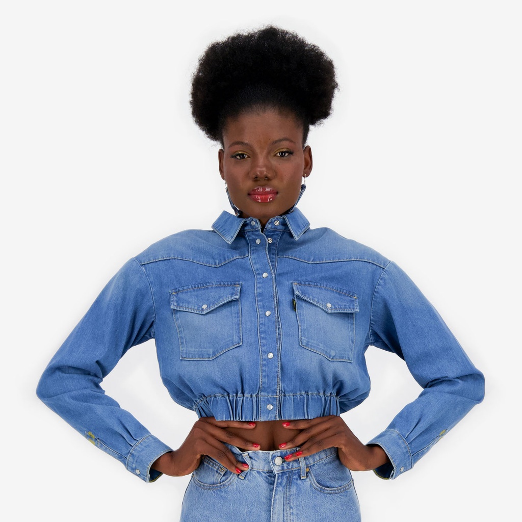 Cropped chemise western femme en jeans - SHERAZADE