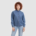 Blouse femme col tunisien en jeans - TIBA