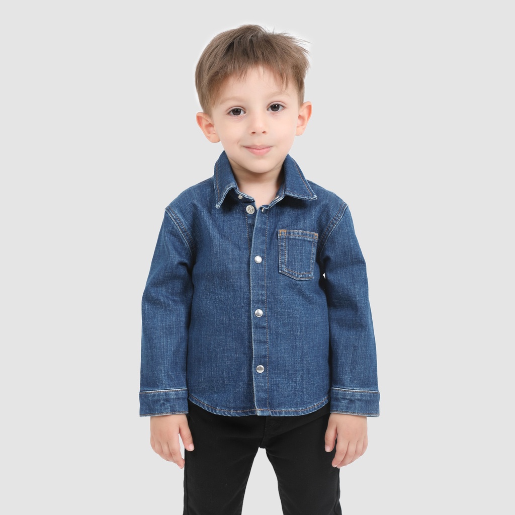 Chemise bébé avec poche poitrine en jeans