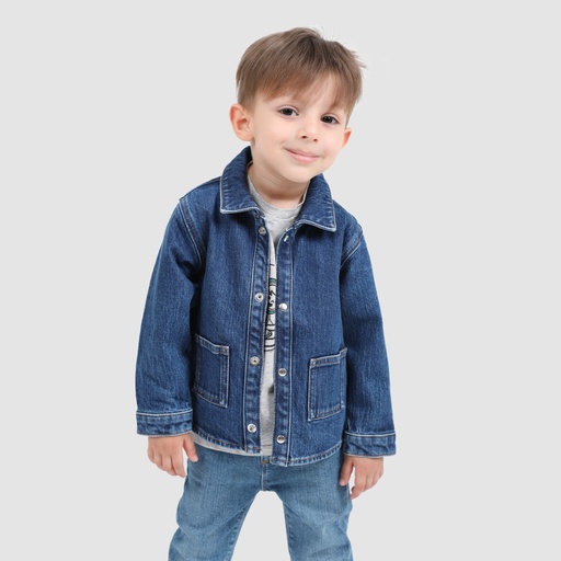 [01-010-09-057-K490-12-18MOIS] Surchemise bébé avec poches plaquées en jeans (Jeans Bleu Foncé, 12-18M)