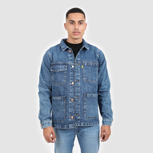 [01-010-10-054-K419-L] Workwear jacket homme en jeans-WAEL (Jeans Bleu Moyen, L)
