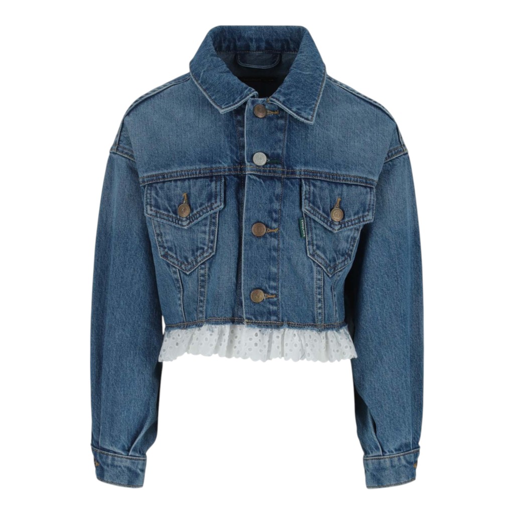 Cropped jacket fille en jeans avec broderie anglaise