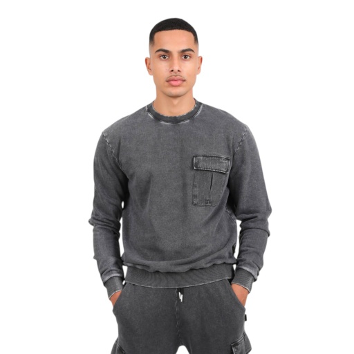 [05-010-36-132-K890-L] Sweat homme avec poches soufflées délavé (Noir Délavé, L)
