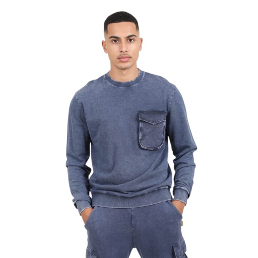 [05-010-36-132-K891-L] Sweat homme avec poches soufflées délavé (Bleu Marine Délavé, L)