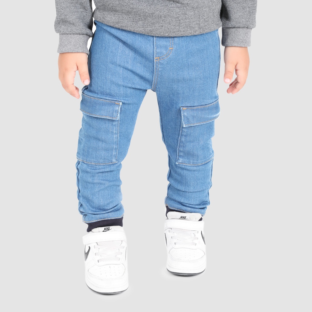 Jogger cargo bébé avec ceinture en cote en jeans