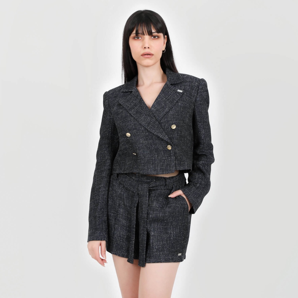 Blazer crop femme en tweed