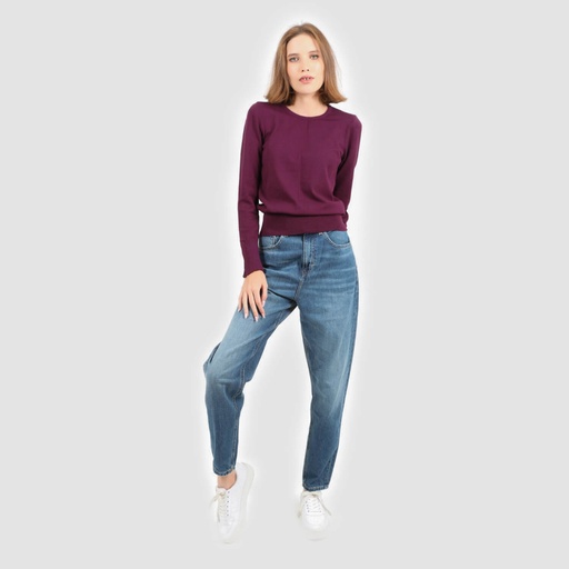 [05-010-02-524-K060-L] Pull femme avec détail broderie en maille fine (Violet, L)