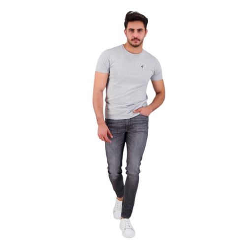 [05-010-02-538-K025-L] T-shirt homme manches courtes avec broderie (Gris Chiné, L)