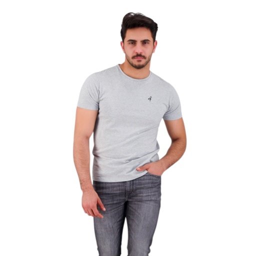 [05-010-02-538-K025-L] T-shirt homme manches courtes avec broderie (Gris Chiné, L)