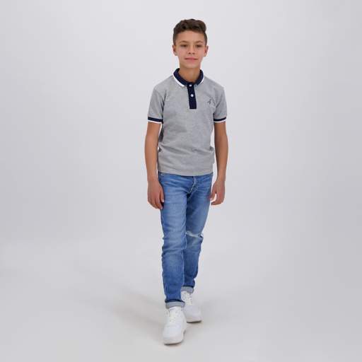[05-010-15-062-K025-10/12A] Polo garçon manches courtes avec broderie (Gris Chiné, 10/12 A)