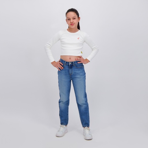 T-shirt crop fille manches longues avec broderie