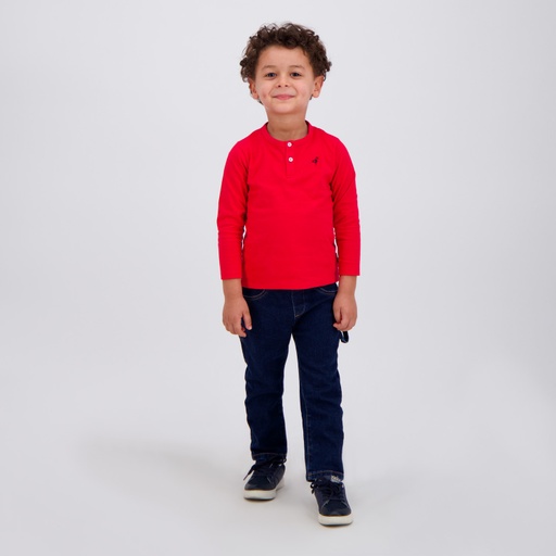 [05-010-02-279-K049-12/18M] T-shirt bébé manches longues col tunisien (Rouge, 12-18M)