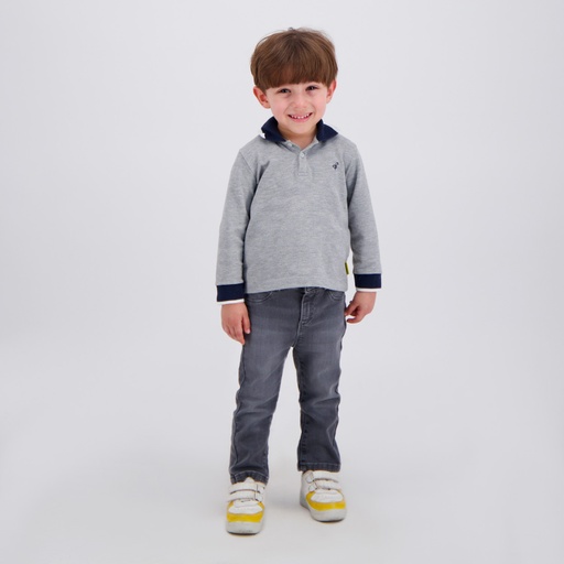 [05-010-15-066-K025-12/18M] Polo bébé manches longues avec broderie (Gris Chiné, 12/18M)