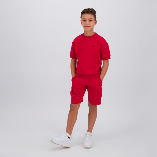 [05-010-18-072-K049-10/12A] Short cargo garçon en molleton (Rouge, 10/12A)